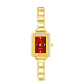 'Red & Rhinestone' Gold Charm Watch