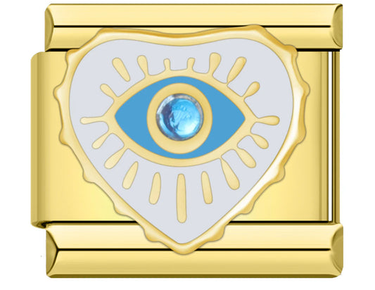 'Blue Eye Heart' Gold Charm
