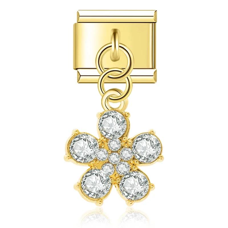 'Rhinestone Flower' Gold Charm Colgante