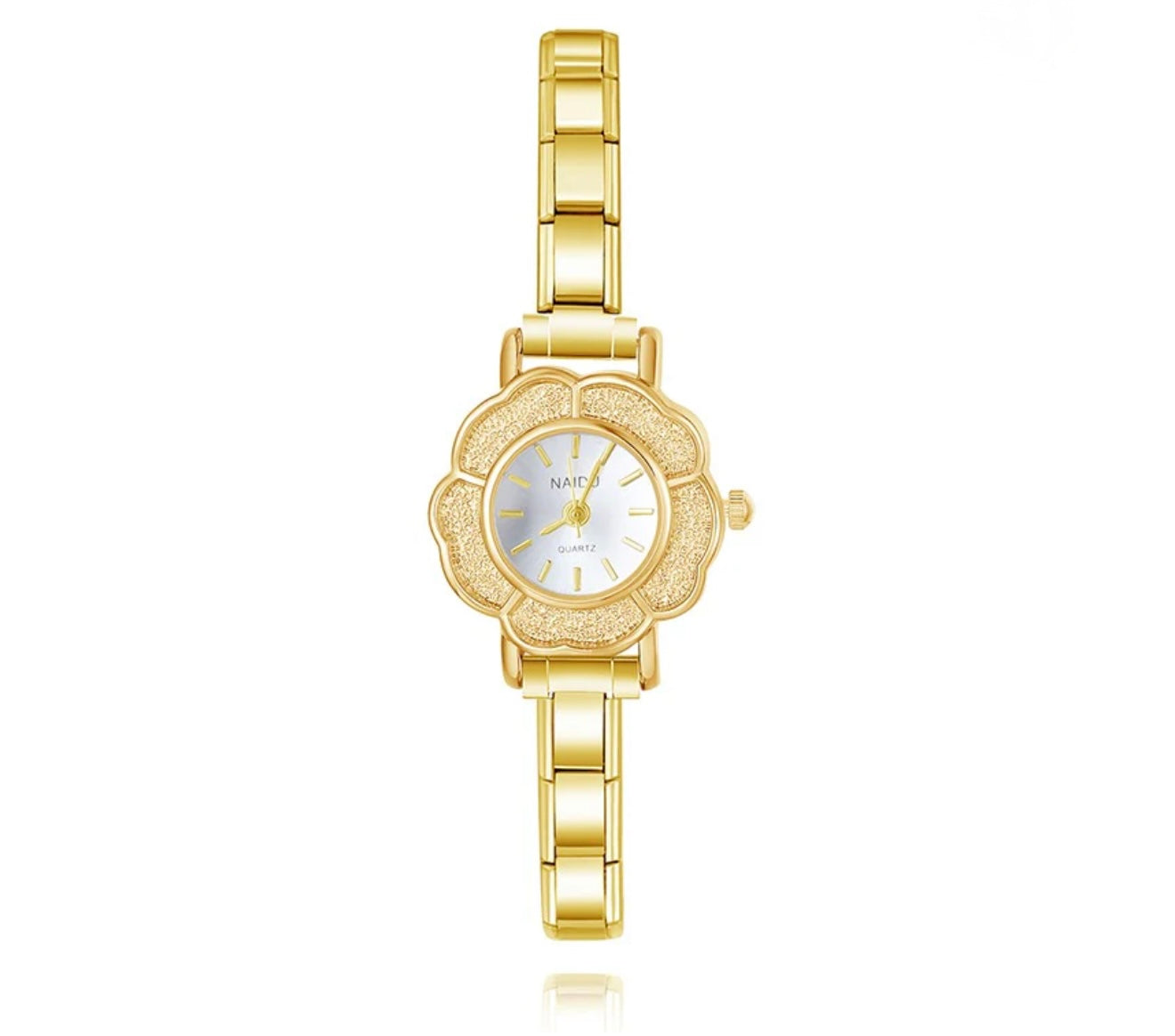 'Flower & Rhinestone' Gold Watch